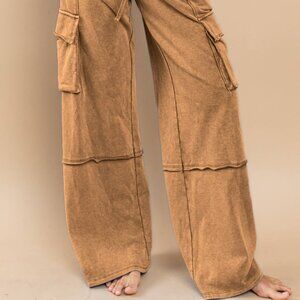 CES FEMME CARGO LONGER PANTS NEW 10/12 BROWNISH COLOR MINERAL WASH FRENCH TERRY